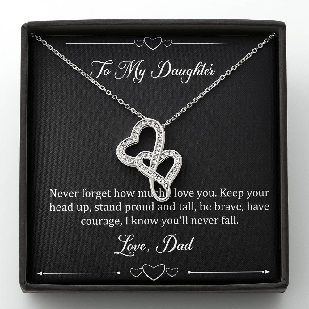 To My Daughter  Gifts, I Love You, Double Heart Necklace For Women, Birthday Present Idea From Dad