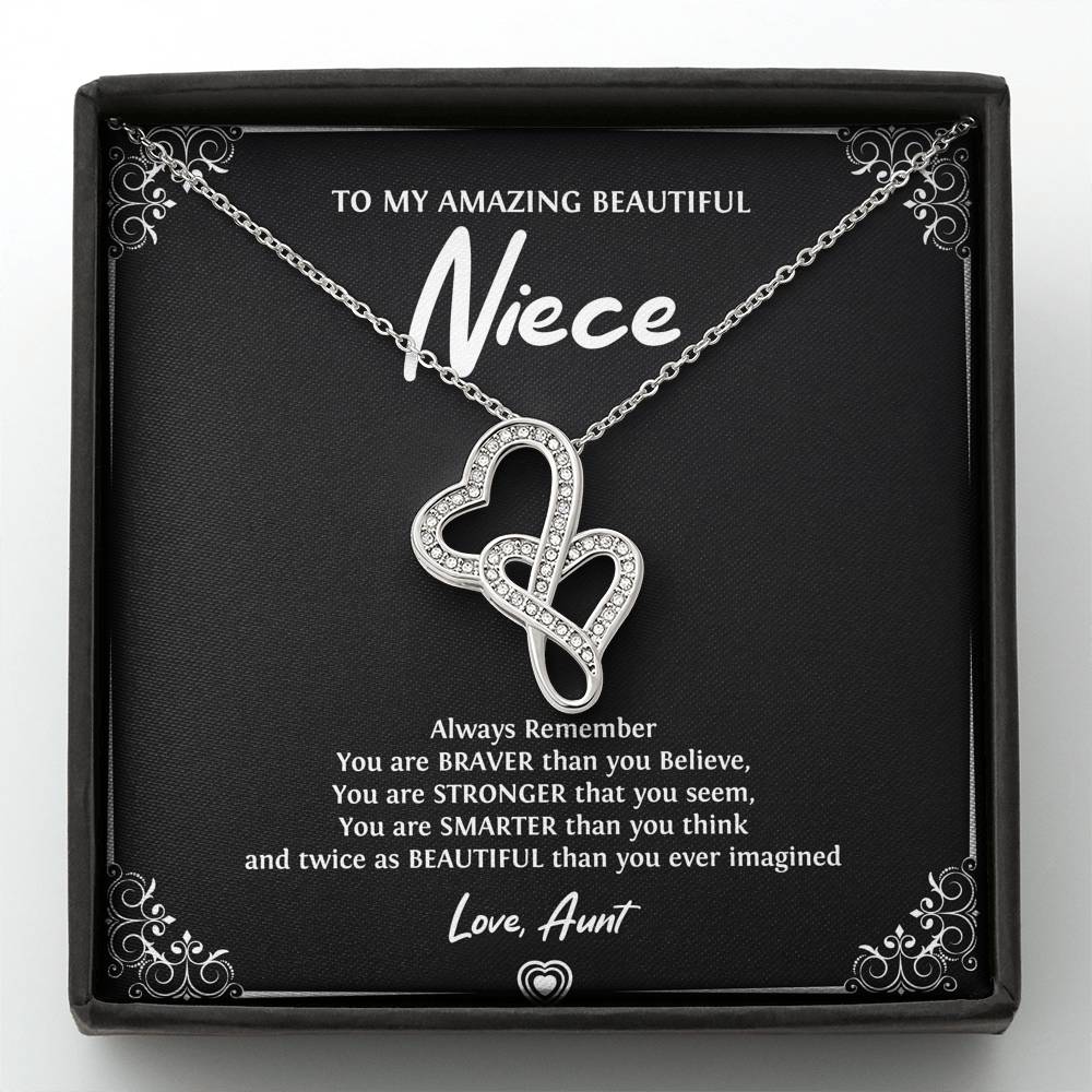 To My Niece  Gifts, Always Remember, Double Heart Necklace For Women, Birthday Present Idea From Aunt