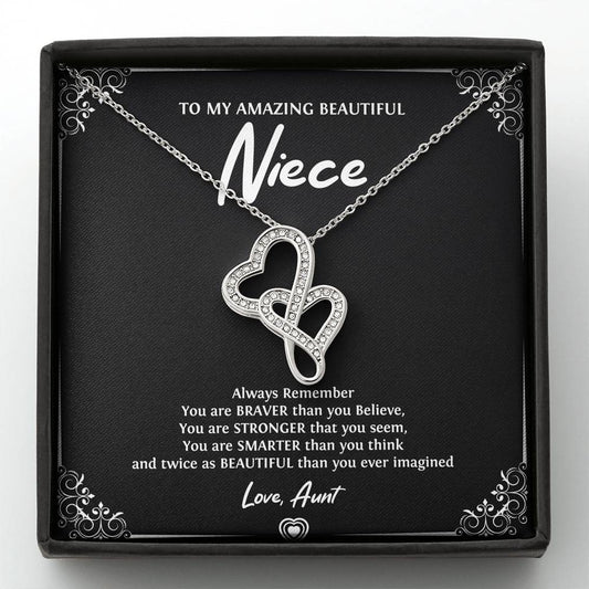 To My Niece  Gifts, Always Remember, Double Heart Necklace For Women, Birthday Present Idea From Aunt