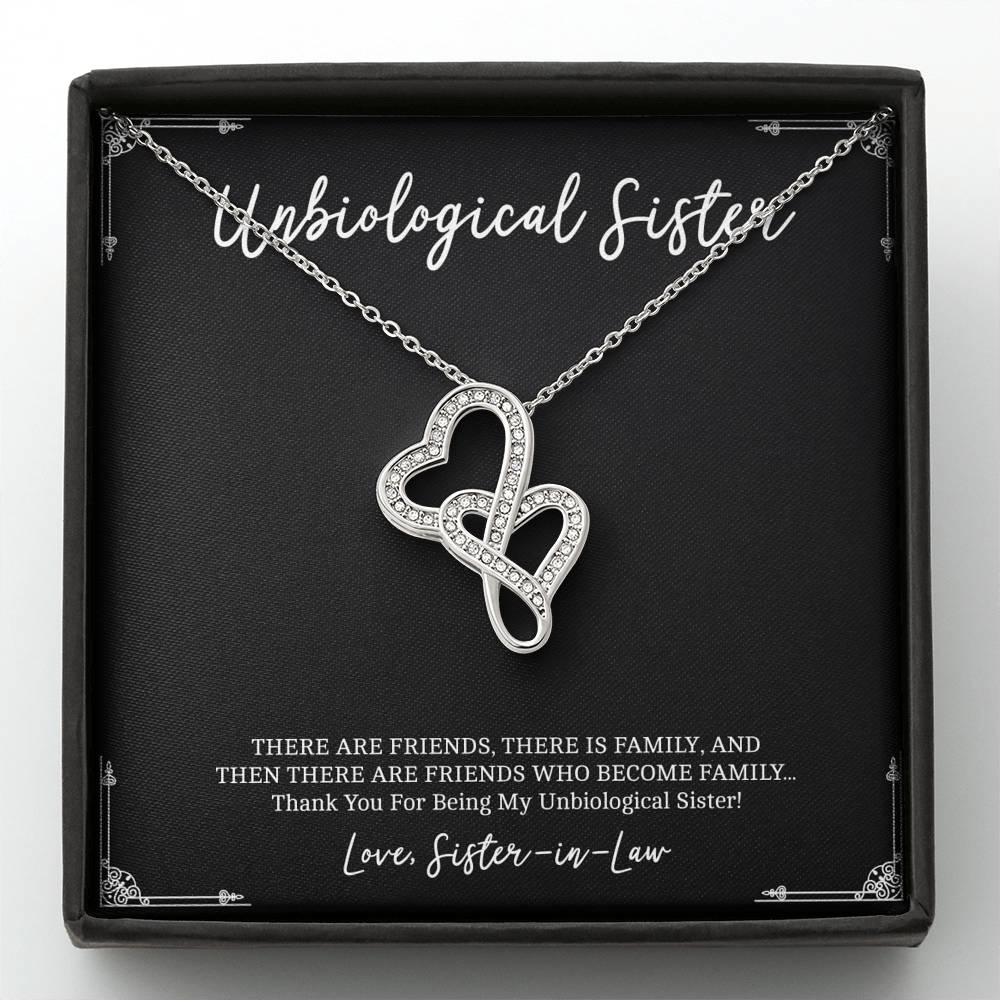 To My Unbiological Sister Gifts, Friends Who Become Family, Double Heart Necklace For Women, Birthday Present Idea From Sister-in-law