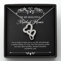 Load image into Gallery viewer, To My Maid of Honor Gifts, I&#39;m Lucky To Have You, Double Heart Necklace For Women, Wedding Day Thank You Ideas From Bride
