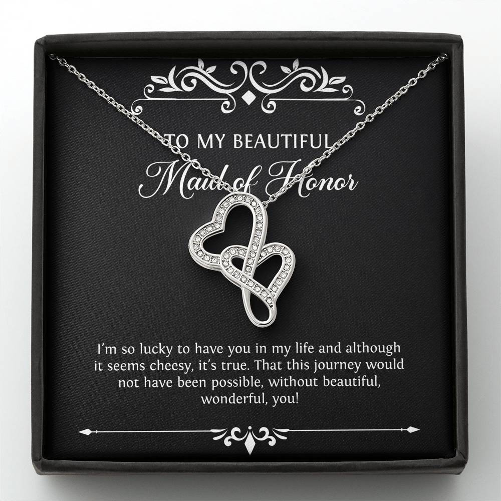 To My Maid of Honor Gifts, I'm Lucky To Have You, Double Heart Necklace For Women, Wedding Day Thank You Ideas From Bride