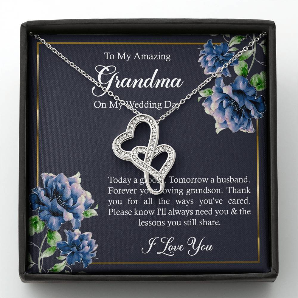 To My Grandmother of the Groom Gifts, Forever Your Grandson, Double Heart Necklace For Women, Wedding Day Thank You Ideas From Groom