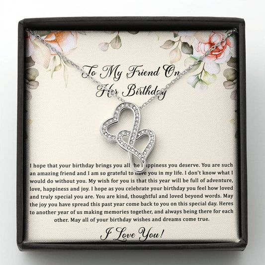 Birthday Gifts For Women, May Your Wishes Come True, Double Heart Necklace, Happy Birthday Message Card Jewelry For Friend