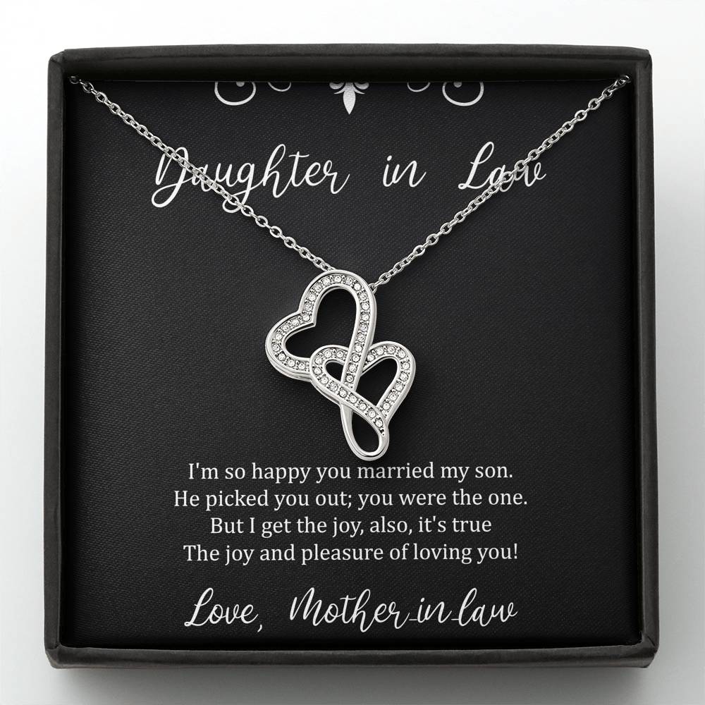 To My Daughter in Law Gifts, I'm So Happy You Married My Son, Double Heart Necklace For Women, Birthday Present Idea From Mother-in-law