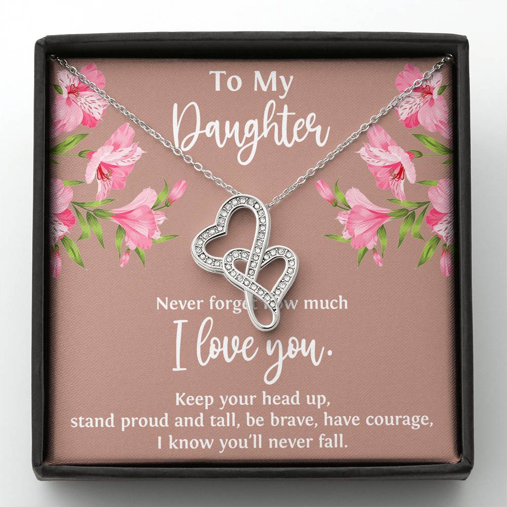 To My Daughter Gifts, Never Forget How Much I Love You, Double Heart Necklace For Women, Birthday Present Ideas From Mom Dad