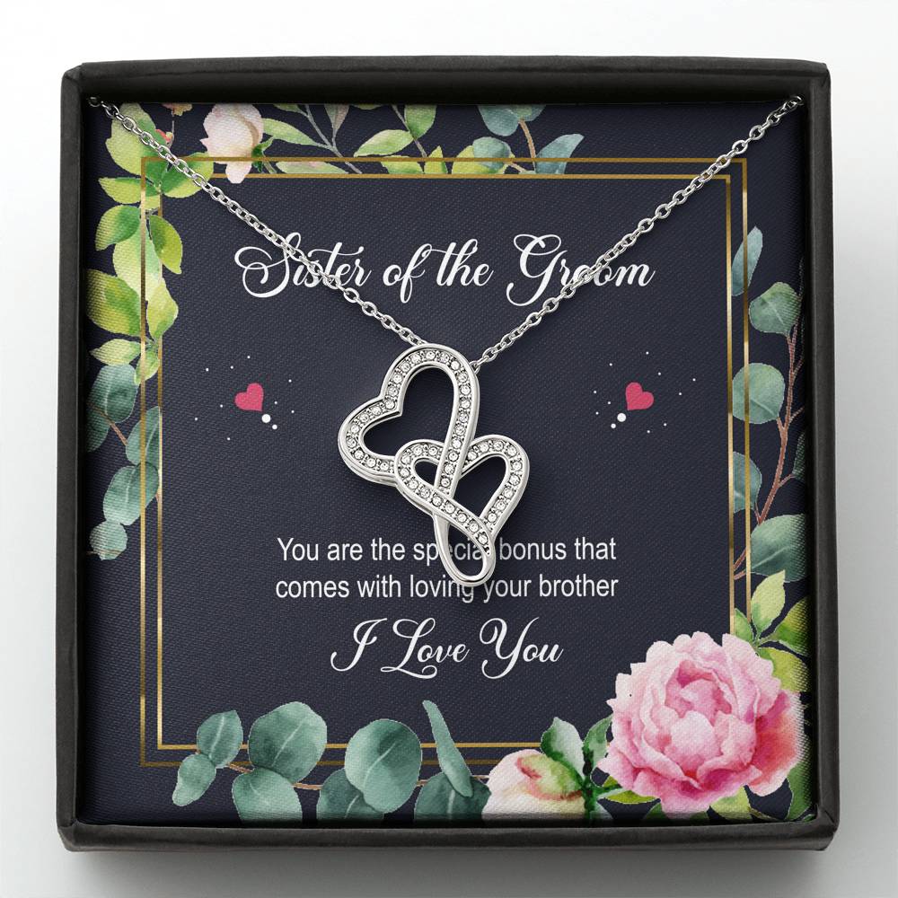 Sister of the Groom Gifts, You Are The Special Bonus, Double Heart Necklace For Women, Wedding Day Thank You Ideas From Bride