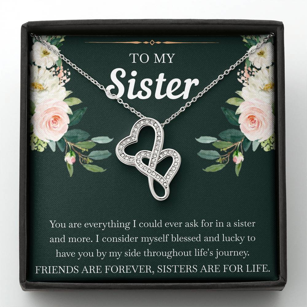 To My Sister Gifts, Friends Are Forever Sisters Are For Life, Double Heart Necklace For Women, Birthday Present Idea From Sister