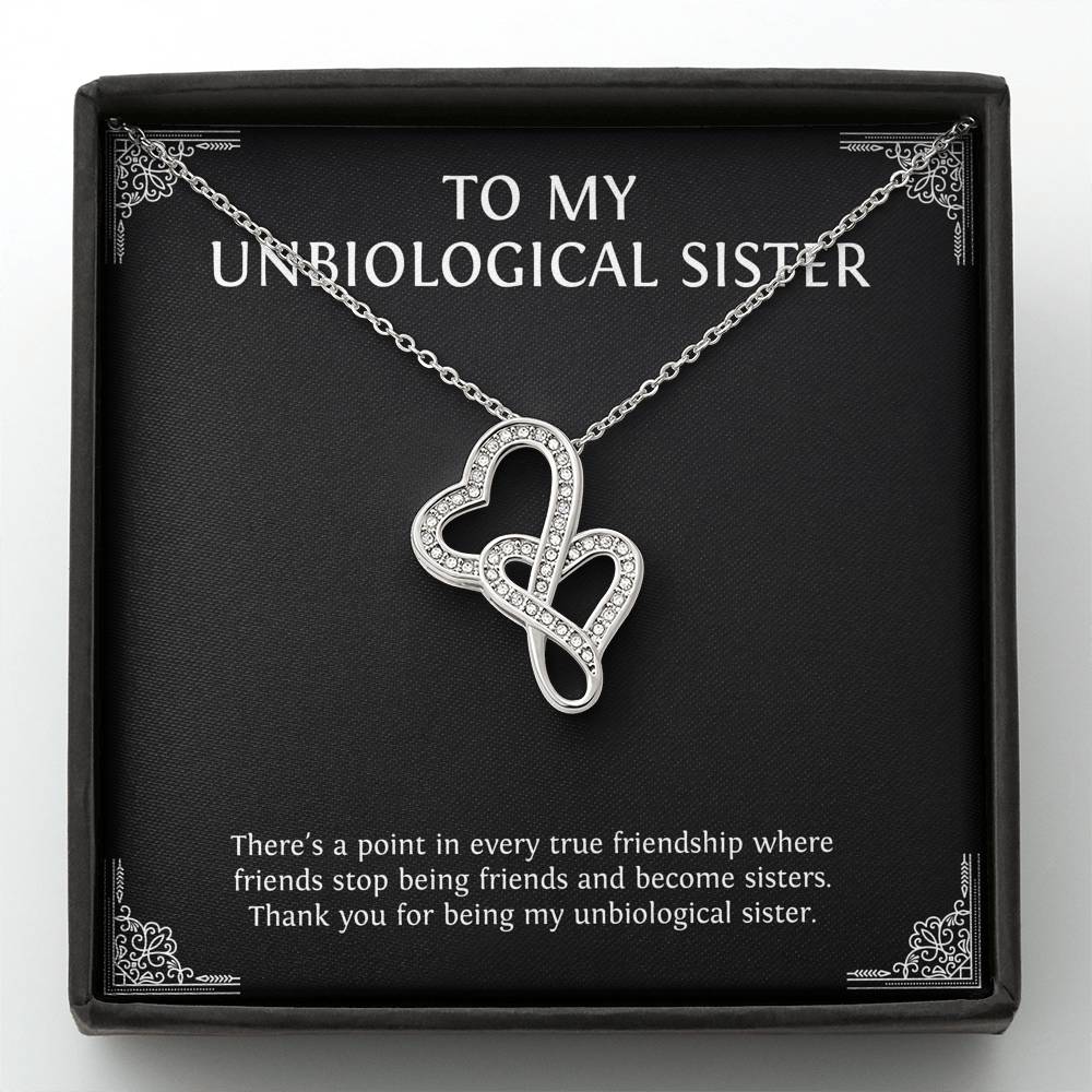 To My Unbiological Sister Gifts, Point in Every Friendship, Double Heart Necklace For Women, Birthday Present Idea From Sister-in-law