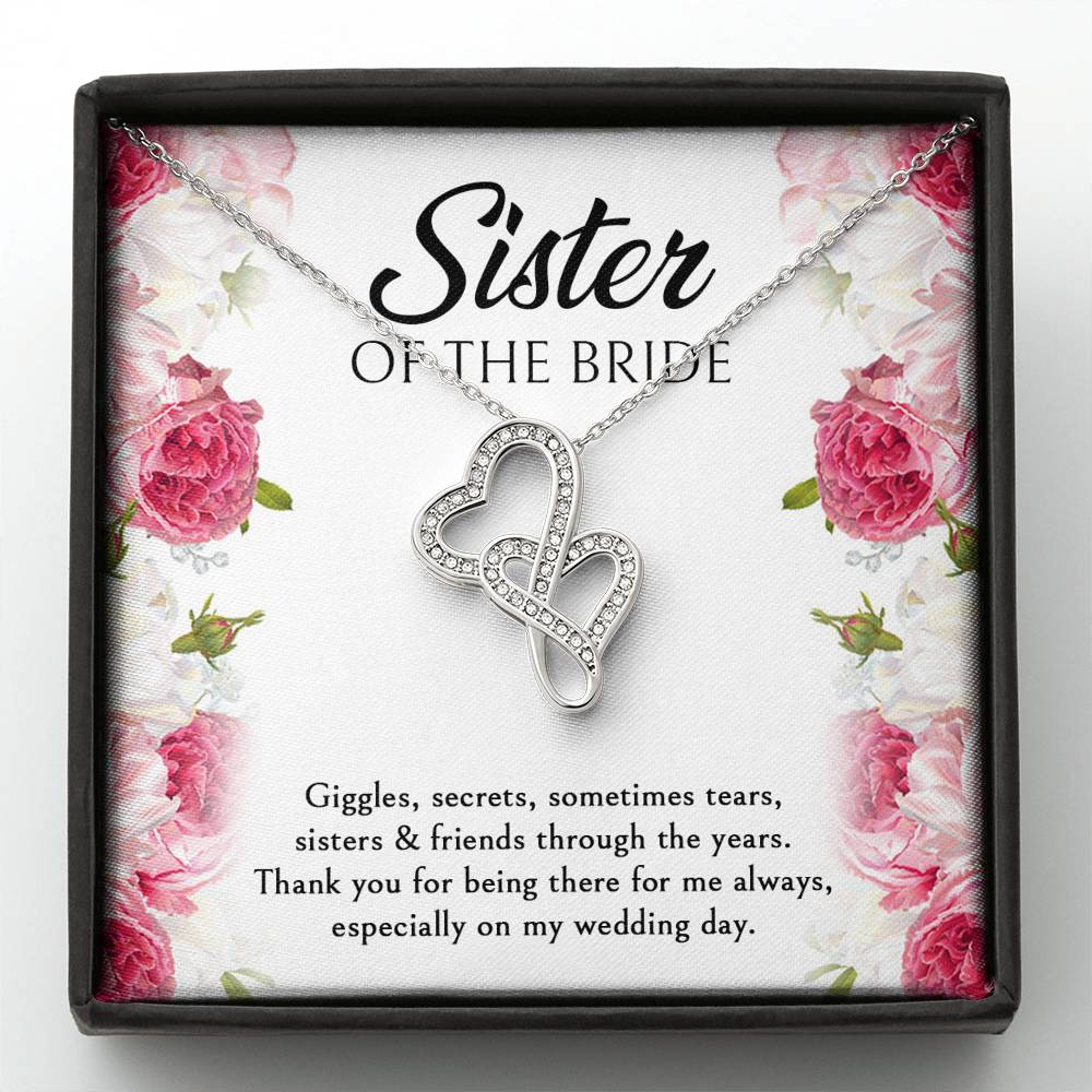 Sister of the Bride Gifts, Thanks For Being There, Double Heart Necklace For Women, Wedding Day Thank You Ideas From Bride