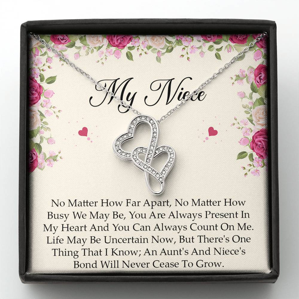 To My Niece  Gifts, No Matter How Far Apart, Double Heart Necklace For Women, Birthday Present Idea From Aunt Uncle