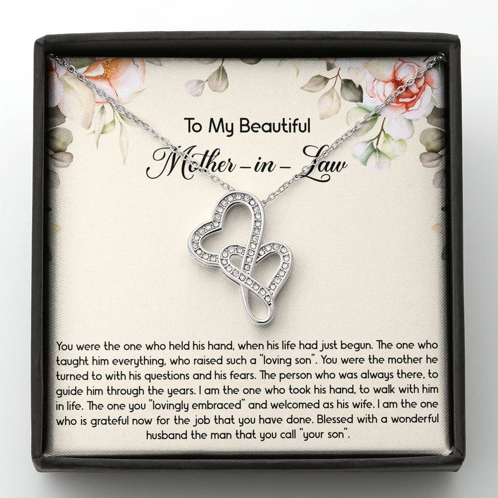 To My Mother-in-Law Gifts, The One Who Held His Hand, Double Heart Necklace For Women, Birthday Mothers Day Present From Daughter-in-law