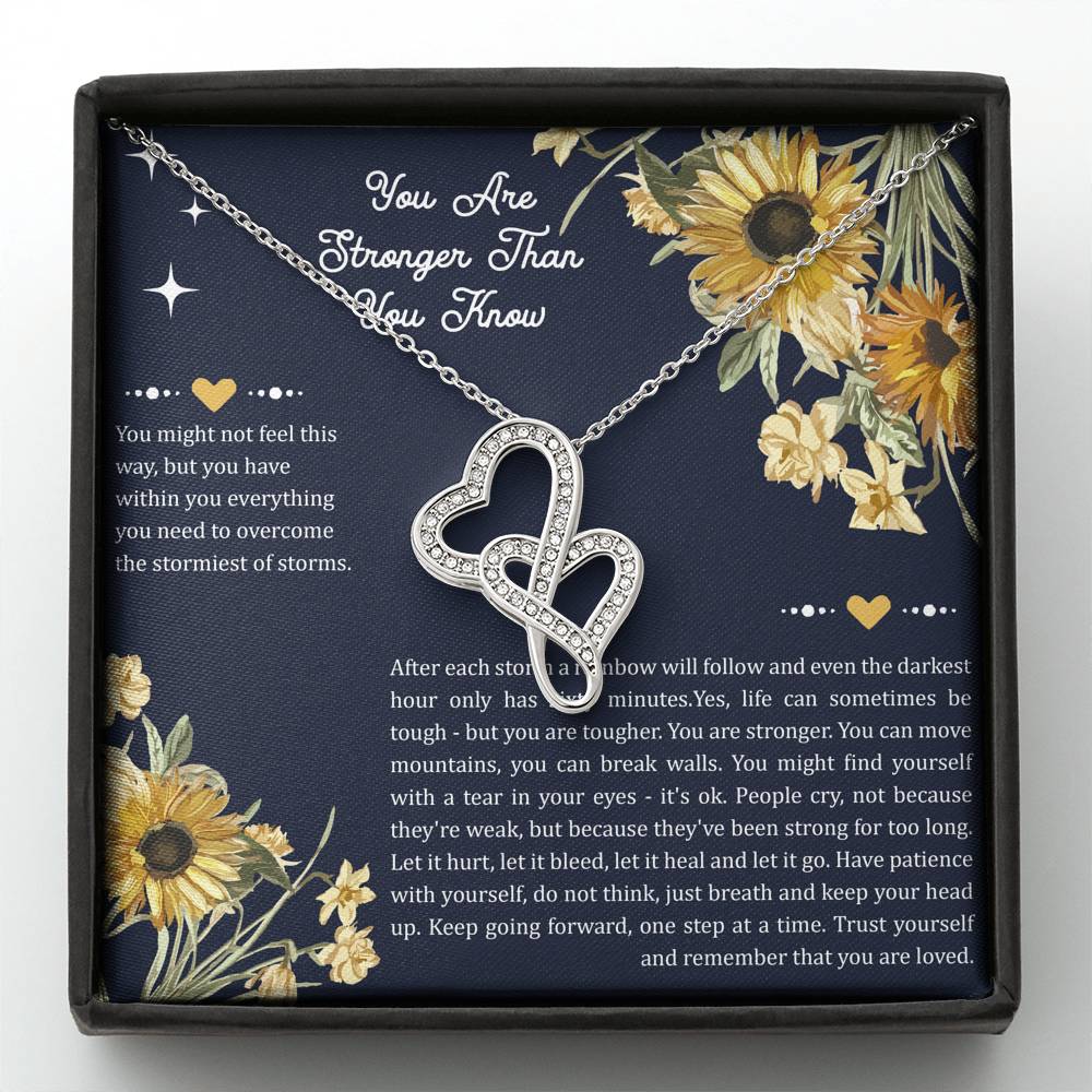 Encouragement Gifts, You Are Stronger, Motivational Double Heart Necklace For Women, Sympathy Inspiration Friendship Present