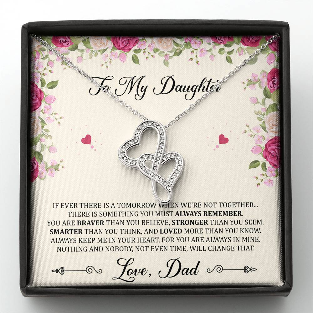 To My Daughter Gifts, You Are Braver Than You Believe, Double Heart Necklace For Women, Birthday Present Idea From Dad