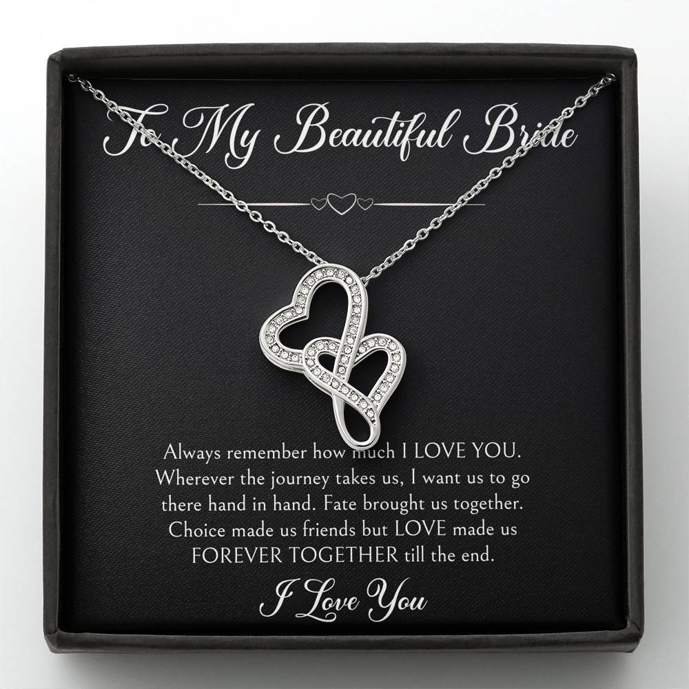 To My Bride Gifts, Forever Together Till The End, Double Heart Necklace For Women, Wedding Day Thank You Ideas From Groom