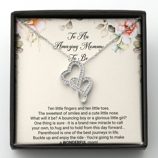 Gift for Expecting Mom, Brand New Miracle, Mom to Be Double Heart Necklace For Women, Pregnancy Gift For New Mother