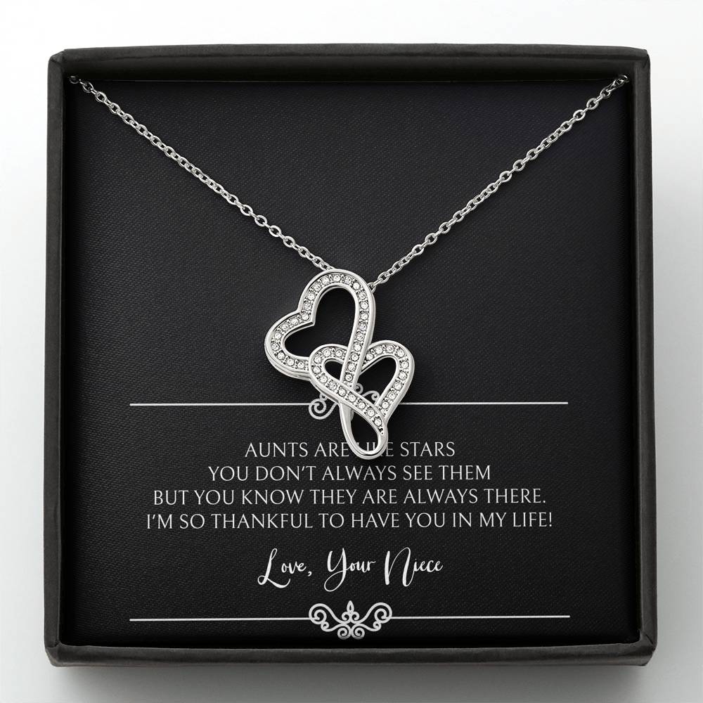 To My Aunt Gifts, Aunts Are Like Stars, Double Heart Necklace For Women, Birthday Present Idea From Niece