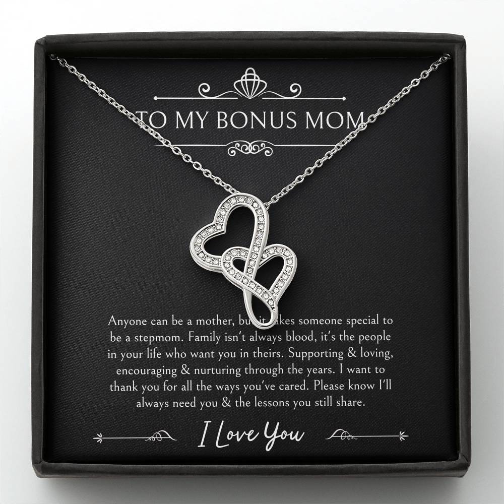 To My Bonus Mom Gifts, Thank You For Loving Me, Double Heart Necklace For Women, Wedding Day Thank You Ideas From Bride