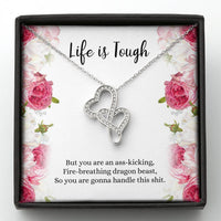 Load image into Gallery viewer, Encouragement Gifts, Life Is Tough, Motivational Double Heart Necklace For Women, Sympathy Inspiration Friendship Present
