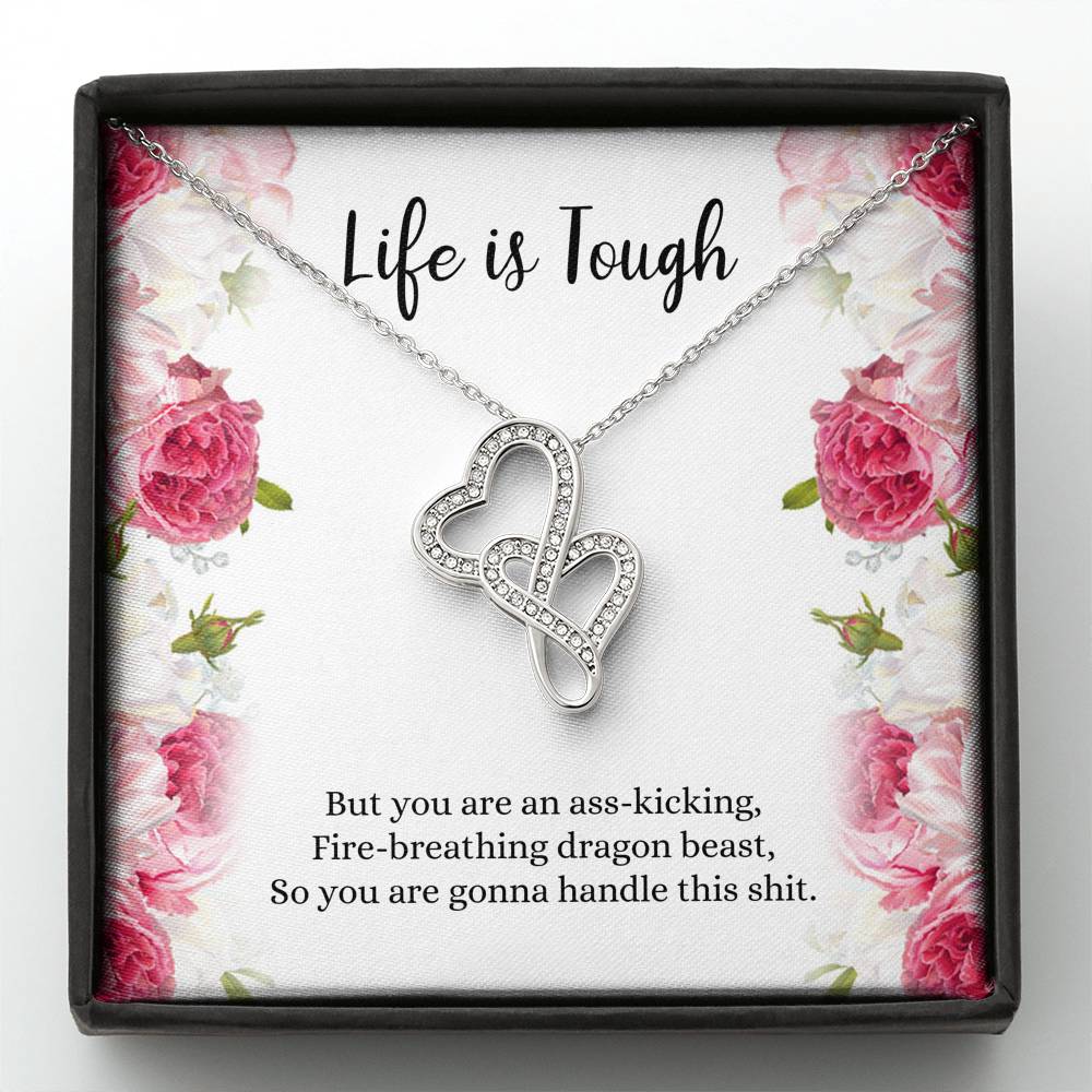 Encouragement Gifts, Life Is Tough, Motivational Double Heart Necklace For Women, Sympathy Inspiration Friendship Present