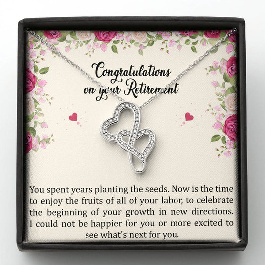 Retirement Gifts, Fruit of Your Labor, Happy Retirement Double Heart Necklace For Women, Retirement Party Favor From Friends Coworkers