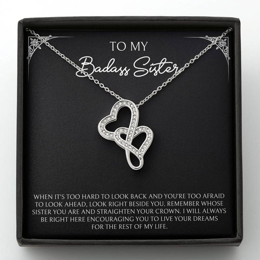 To My Badass Sister Gifts, When It's Too Hard To Look Back, Double Heart Necklace For Women, Birthday Present Ideas From Sister Brother