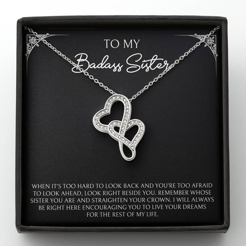 To My Badass Sister Gifts, When It's Too Hard To Look Back, Double Heart Necklace For Women, Birthday Present Ideas From Sister Brother