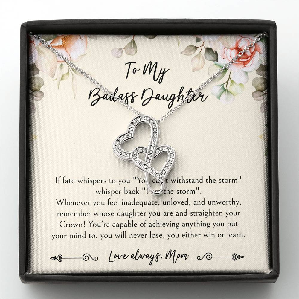 To My Badass Daughter Gifts, When It's Too Hard To Look Back, Double Heart Necklace For Women, Birthday Present Idea From Mom