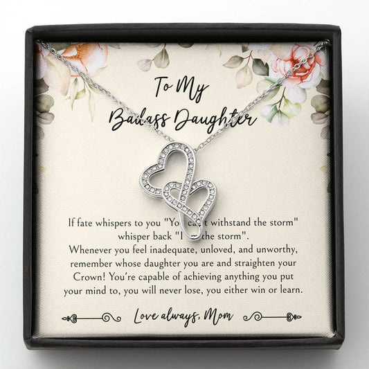 To My Badass Daughter Gifts, When It's Too Hard To Look Back, Double Heart Necklace For Women, Birthday Present Idea From Mom