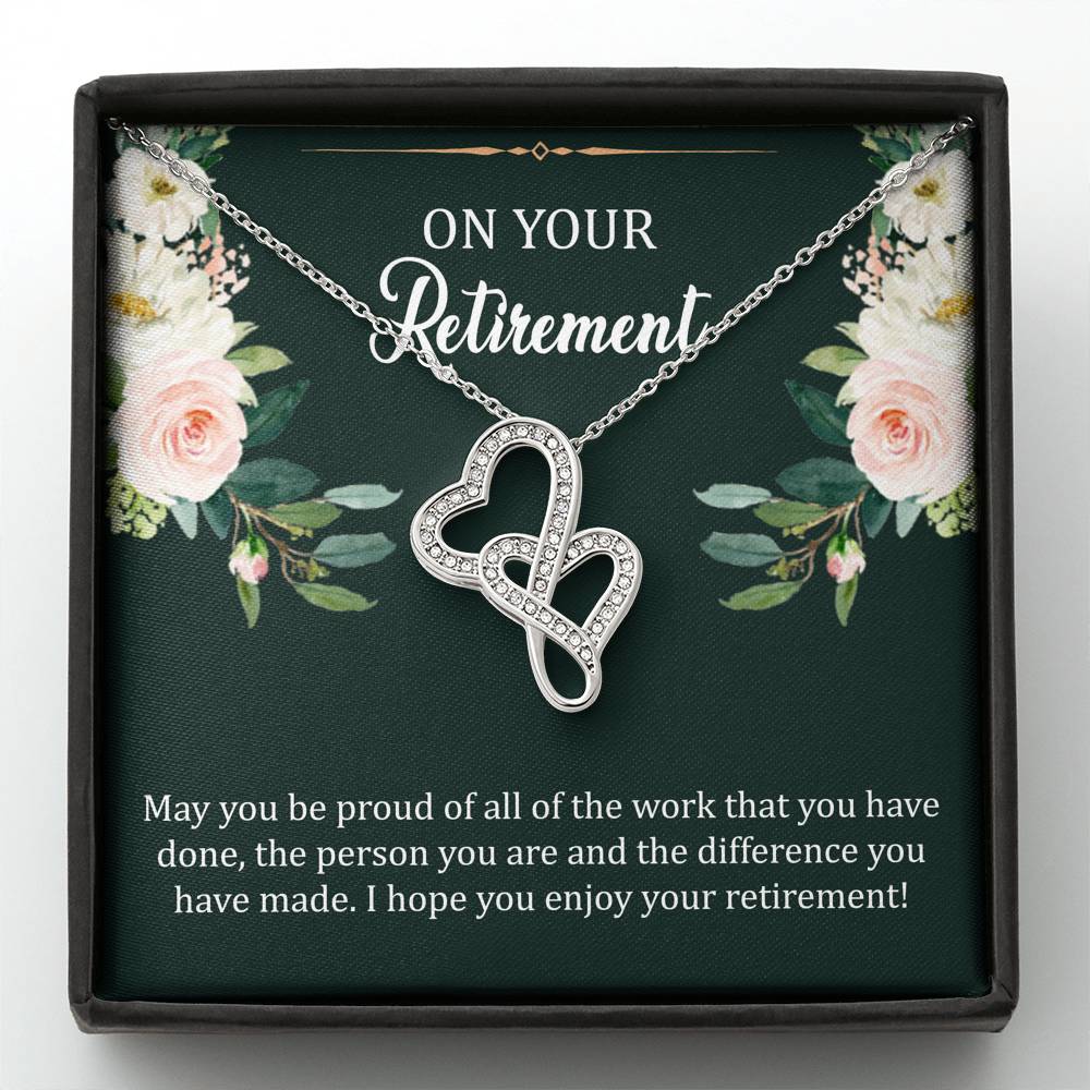 Retirement Gifts, Be Proud, Happy Retirement Double Heart Necklace For Women, Retirement Party Favor From Friends Coworkers