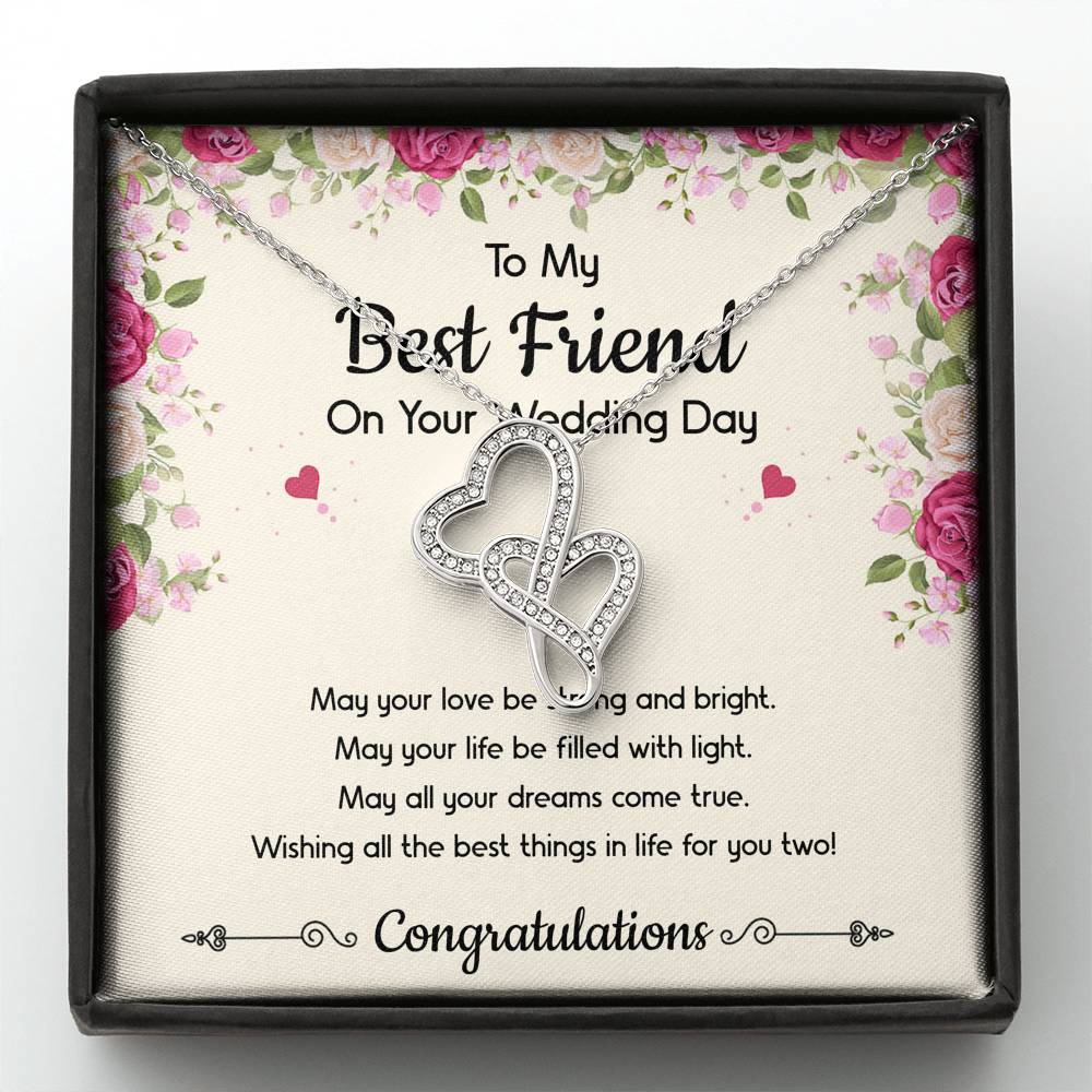 Bride Gifts, May Your Love Be Strong And Bright, Double Heart Necklace For Women, Wedding Day Thank You Ideas From Best Friend