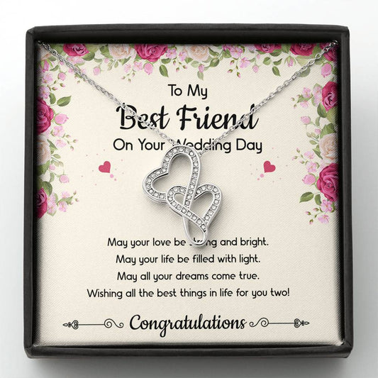 Bride Gifts, May Your Love Be Strong And Bright, Double Heart Necklace For Women, Wedding Day Thank You Ideas From Best Friend