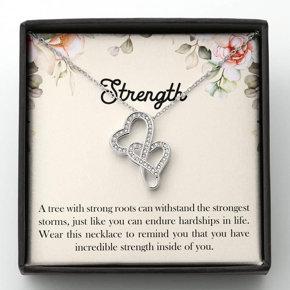 Encouragement Gifts, Strength, Motivational Double Heart Necklace For Women, Sympathy Inspiration Friendship Present