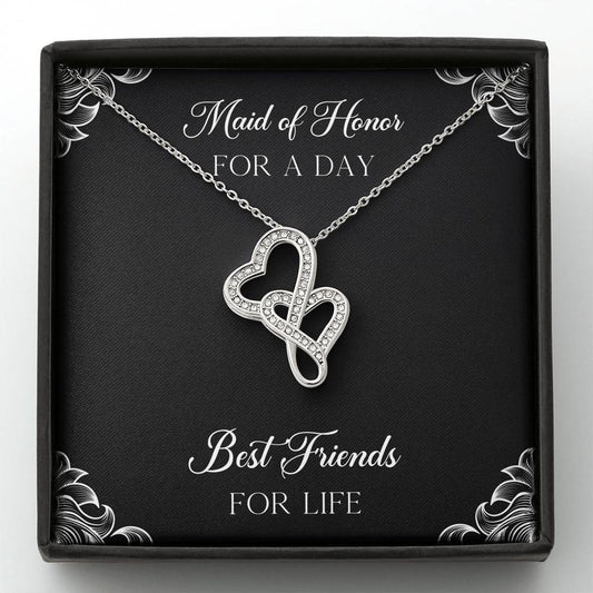 To My Maid of Honor Gifts, Best Friends for Life, Double Heart Necklace For Women, Wedding Day Thank You Ideas From Bride