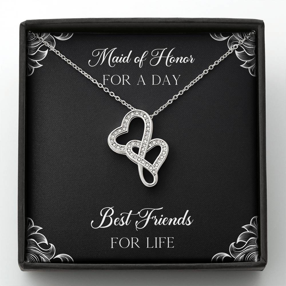 To My Maid of Honor Gifts, Best Friends for Life, Double Heart Necklace For Women, Wedding Day Thank You Ideas From Bride
