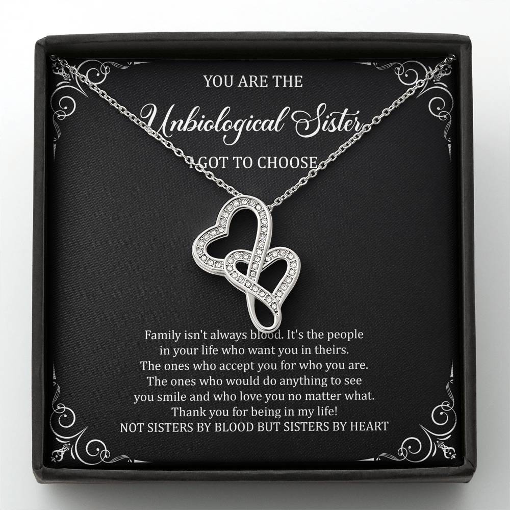 To My Unbiological Sister Gifts, Family Isn't Always Blood, Double Heart Necklace For Women, Birthday Present Idea From Sister-in-law