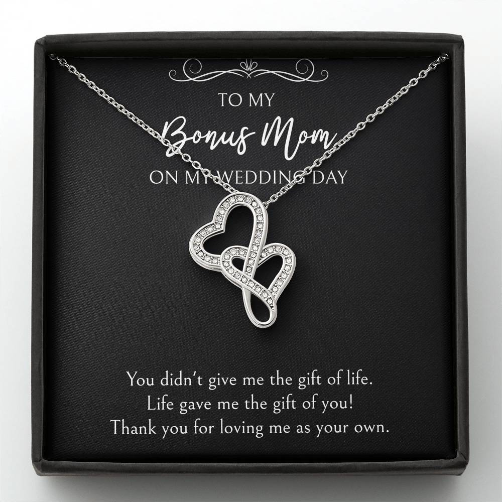 To My Bonus Mom Gifts, Thank You For Loving Me, Double Heart Necklace For Women, Wedding Day Thank You Ideas From Bride