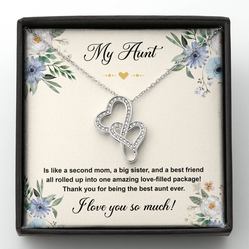 To My Aunt Gifts, Second Mom, Double Heart Necklace For Women, Aunt Birthday Present From Niece Nephew