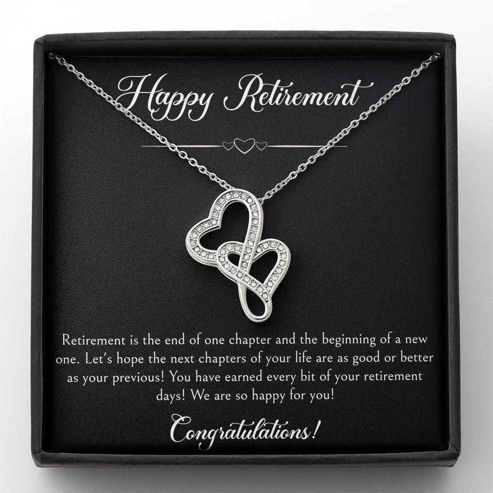 Retirement Gifts, Wishing You The Best, Happy Retirement Double Heart Necklace For Women, Retirement Party Favor From Friends Coworkers