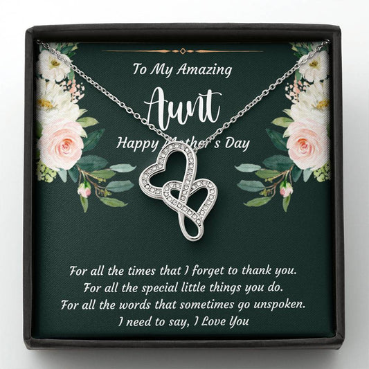 To My Aunt Gifts, I Love You, Double Heart Necklace For Women, Aunt Mother's Day Present From Niece Nephew