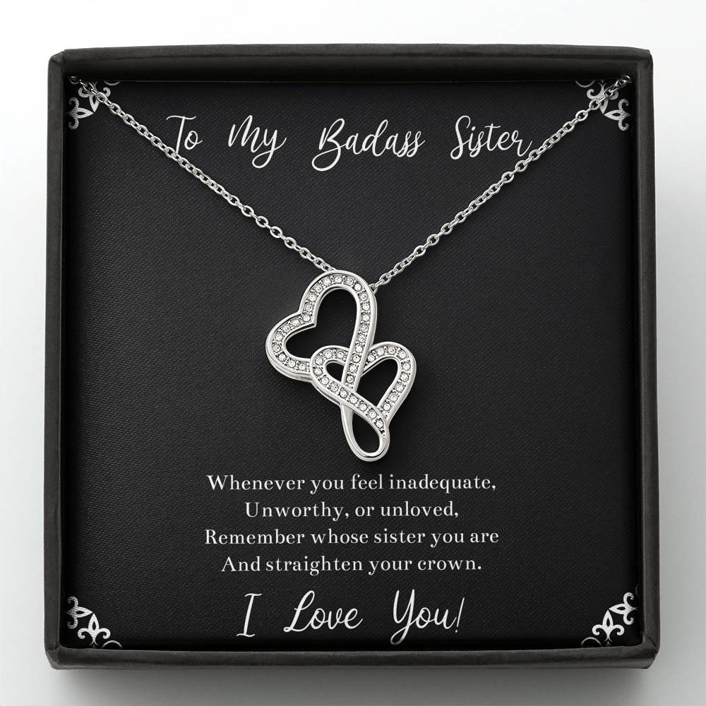 To My Badass Sister Gifts, I Love You, Double Heart Necklace For Women, Birthday Present Idea From Sister