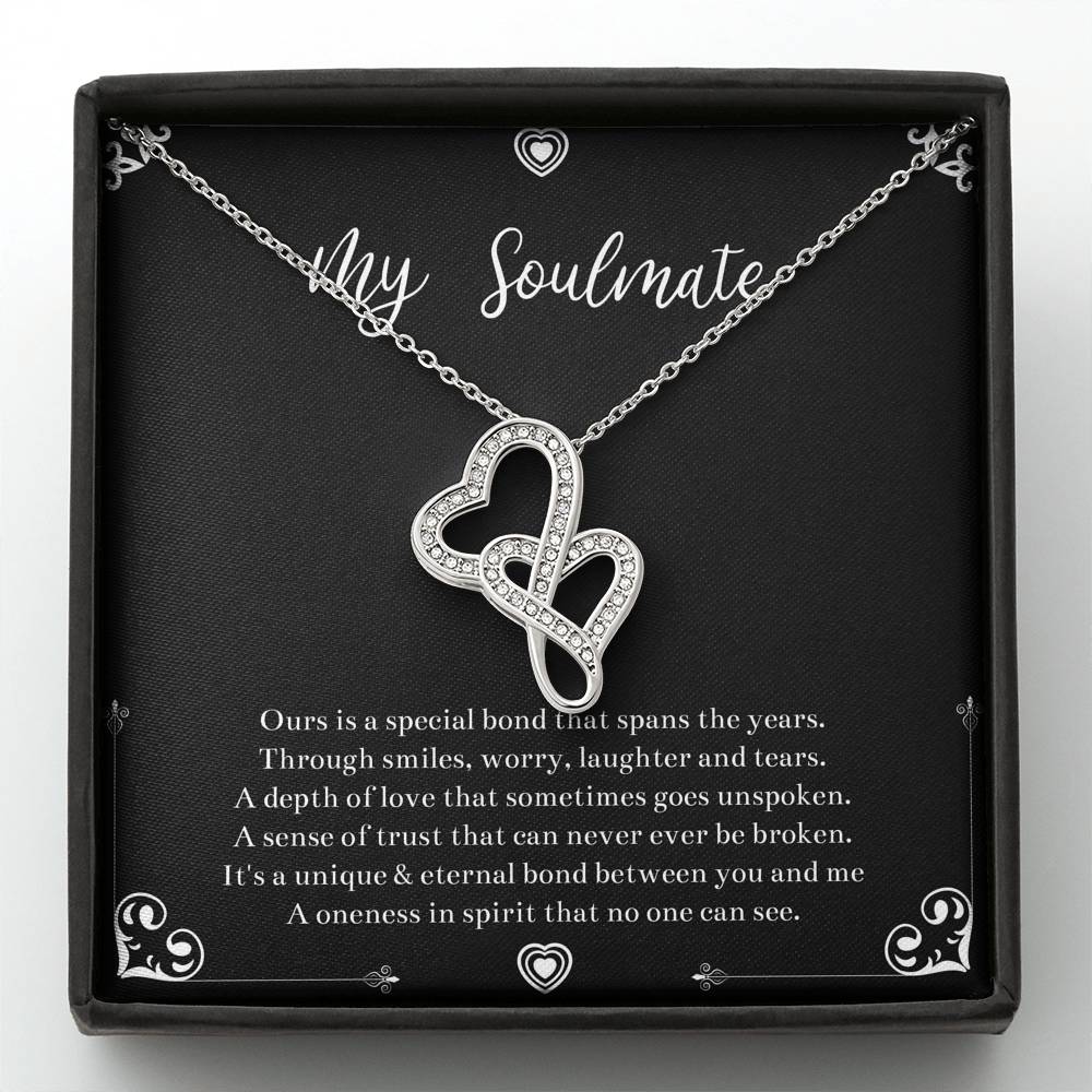 To My Soulmate, Our Special Bond Spans The Years, Double Heart Necklace For Girlfriend, Anniversary Birthday Valentines Day Gifts From Boyfriend
