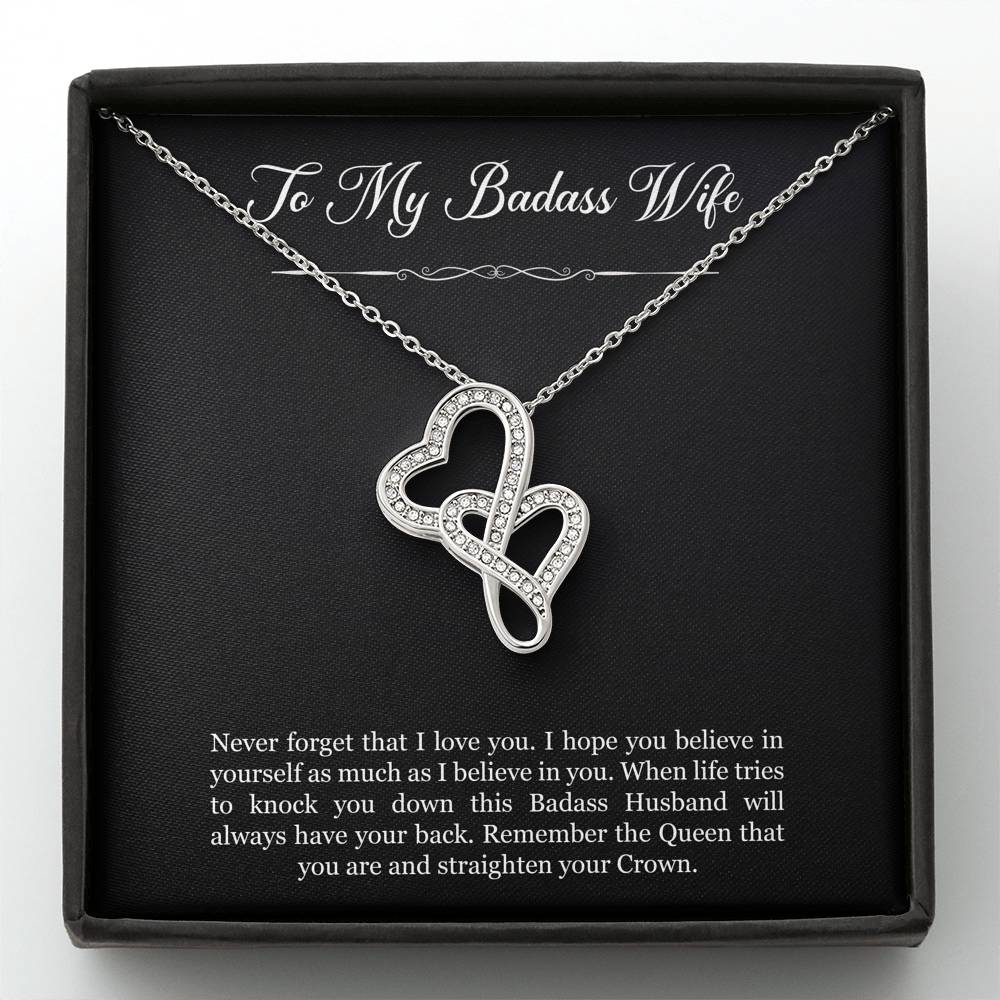 To My Badass Wife, Never Forget That I Love You, Double Heart Necklace For Women, Anniversary Birthday Gifts From Husband