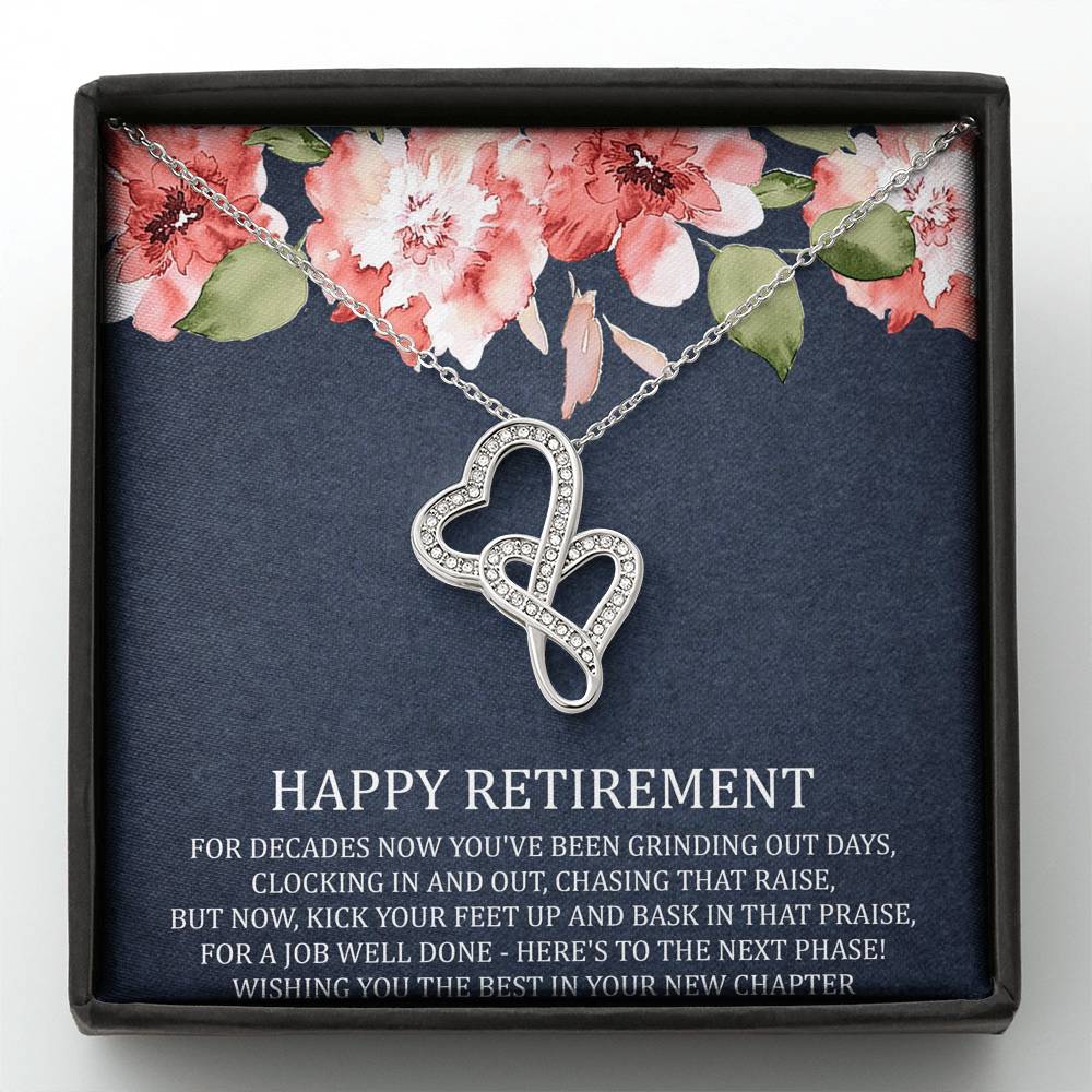Retirement Gifts, Job Well Done, Happy Retirement Double Heart Necklace For Women, Retirement Party Favor From Friends Coworkers