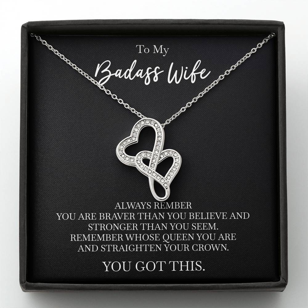 To My Badass Wife, Always Remember, Double Heart Necklace For Women, Anniversary Birthday Gifts From Husband