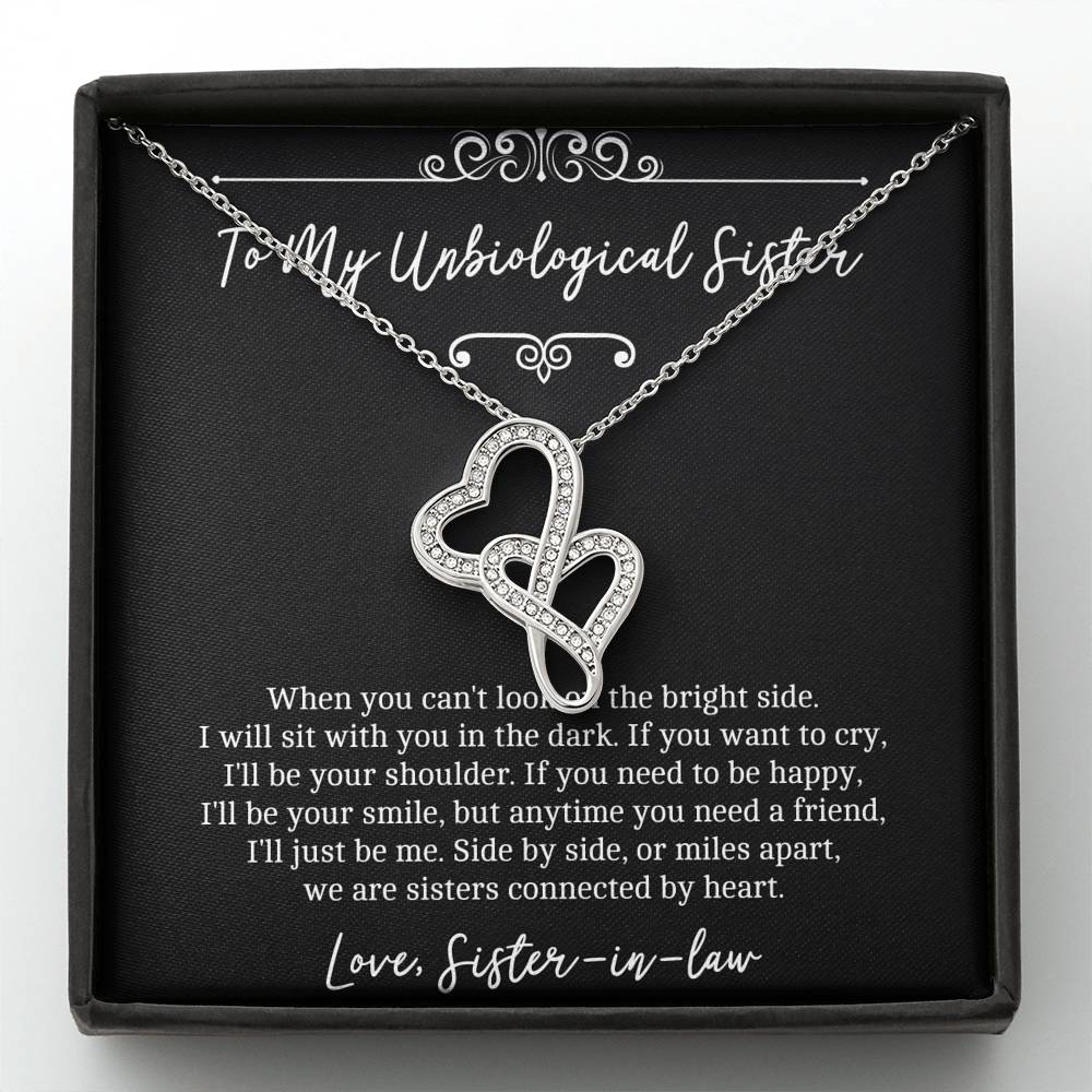 To My Unbiological Sister Gifts, Sisters Connected By Heart, Double Heart Necklace For Women, Birthday Present Idea From Sister-in-law
