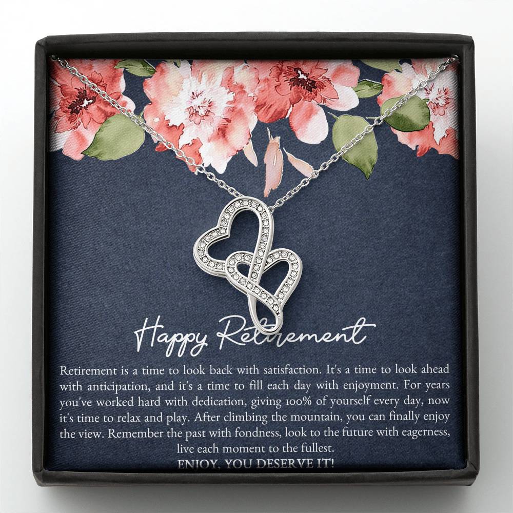 Retirement Gifts, Enjoy You Deserve It, Happy Retirement Double Heart Necklace For Women, Retirement Party Favor From Friends Coworkers
