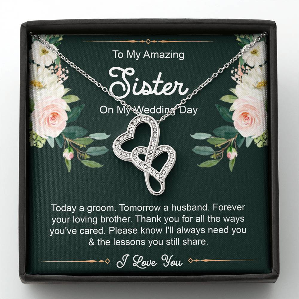 Sister Of The Groom Gifts, Forever Your Loving Brother, Double Heart Necklace For Women, Wedding Day Thank You Ideas From Groom