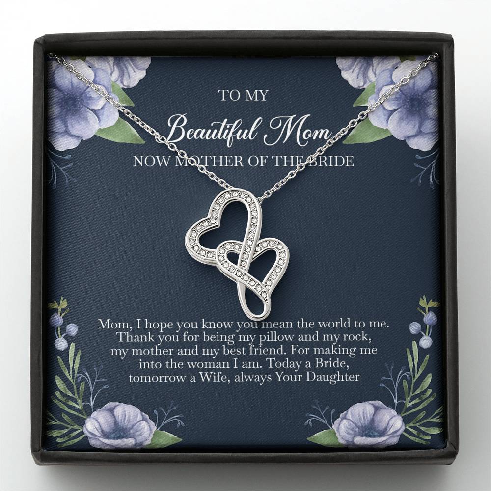 To My Mom of the Bride Gifts, You Mean The World To Me, Double Heart Necklace For Women, Wedding Day Thank You Ideas From Bride