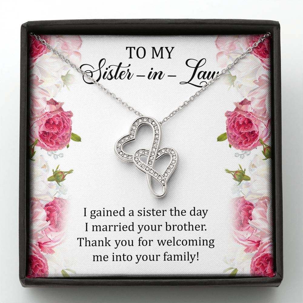 To My Sister-in-law Gifts, I Gained A Sister, Double Heart Necklace For Women, Birthday Present Idea From Sister